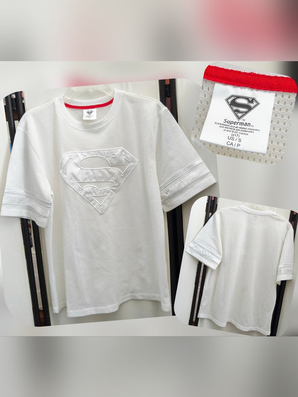Superman White Logo Mesh V-neck Jersy Size Small (Nwots)